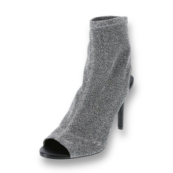Silver Metallic Knit Sock Ankle Bootie Open Toe High Heel Women’s Size 6… - Picture 4 of 12